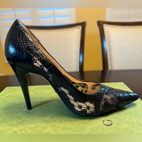 New Gucci Calf Leather Python Print GG Logo High Heels Shoes Size 37 / US 7 - Picture 10 of 16
